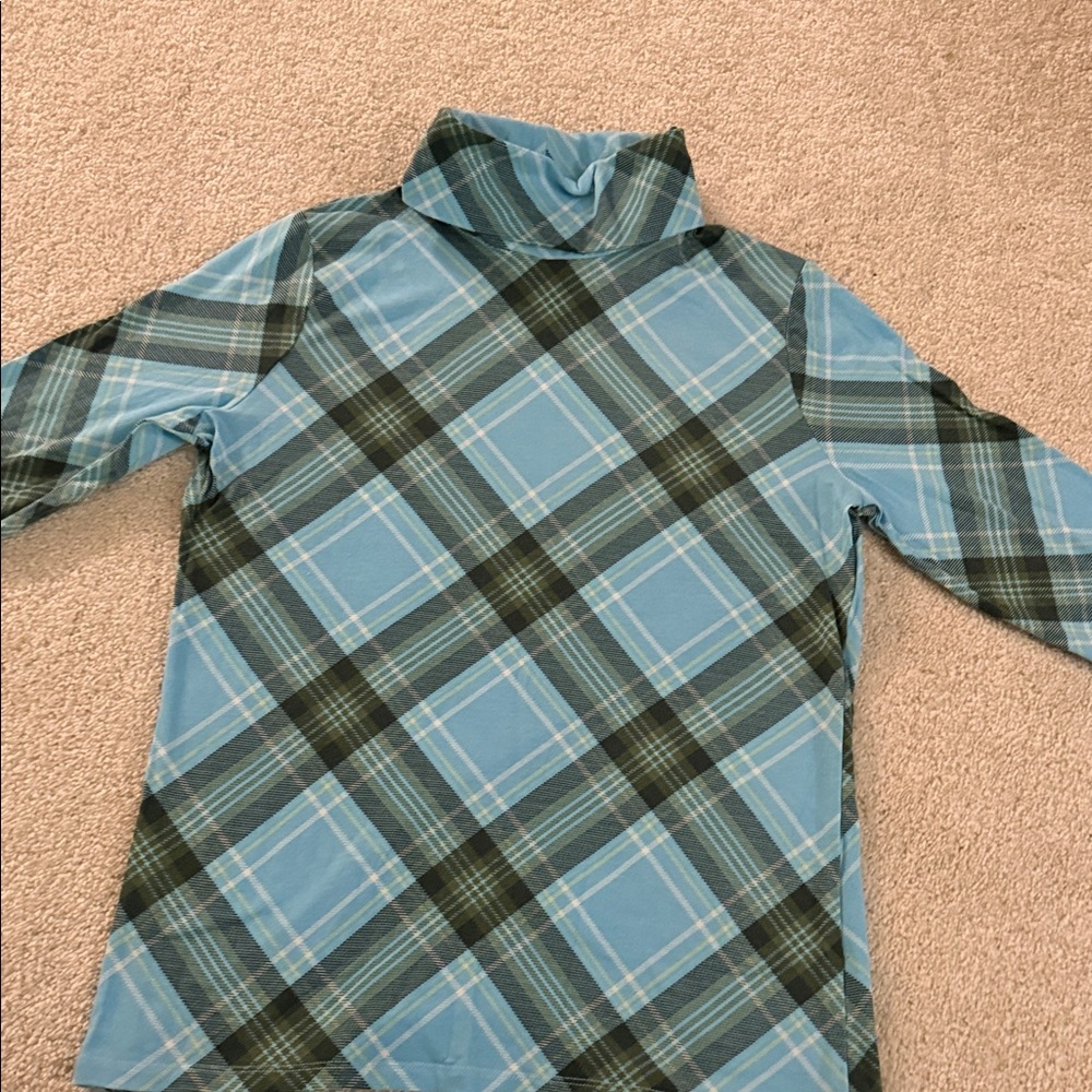 Talbots Light Blue Plaid Turtleneck Tee